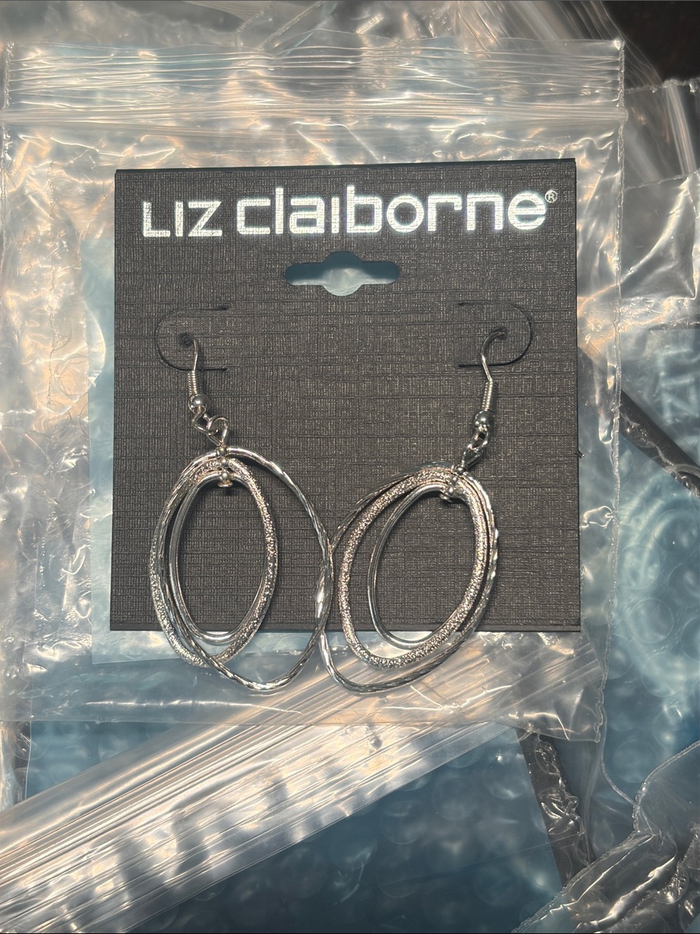 RESELLER LOT ONE DOZEN LIZ CLAIBORNE NEW ON CARD SILVER TONE DANGLE EARRINGS